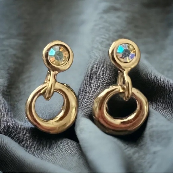 Golden Crystal Petite Door Knocmer 1/2" Hoop Earrings Hypoallergenic‎ USA Made - Picture 1 of 2
